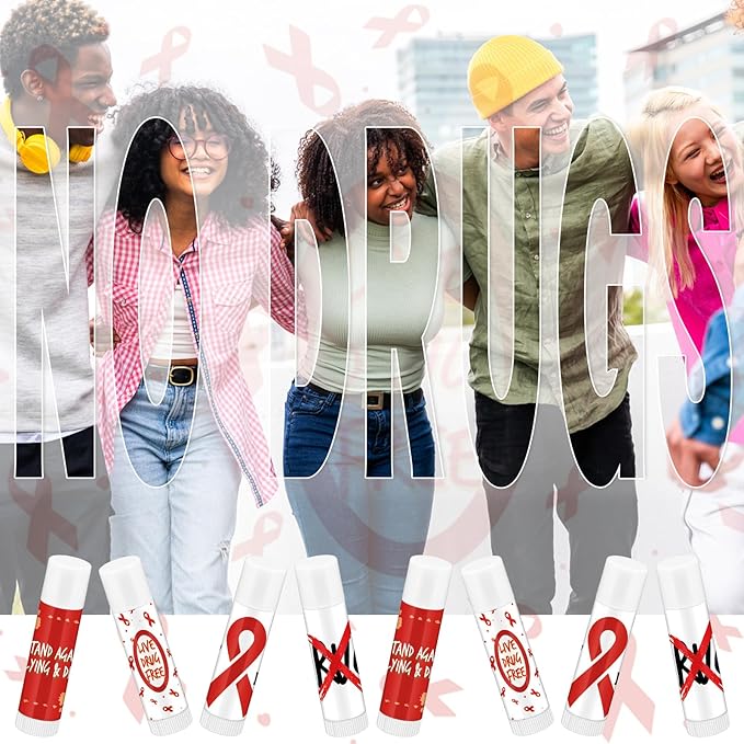Fumete 50 Pcs Red Awareness Ribbon Lip Balm Bulks Red Ribbon Week Support Gift Red Ribbon Week Supplies Mental Health Awareness Items for Unisex Adults Volunteer Fundraising Charity Activity-VivaGrace Women