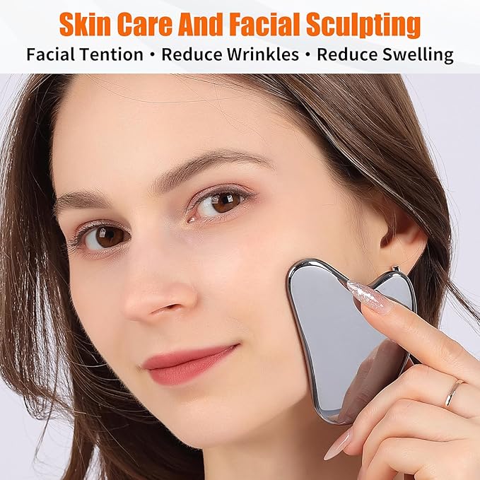 2Pcs Stainless Steel Gua Sha Facial Tools Set, Metal Face Comb Detail Skin Care Tools, Body and Face Gua Sha Sculpting for Tighten Skin Lymphatic Drainage-VivaGrace Women