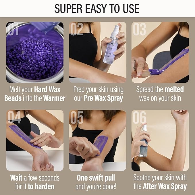 Tress Wellness Waxing Kit for Sensitive Skin – Safe for Face & Skin, Prep & Aftercare Spray, Easy to Use – At-Home Kit for Face, Bikini, Brazilian & Full Body - Digital Display, Beige-VivaGrace Women