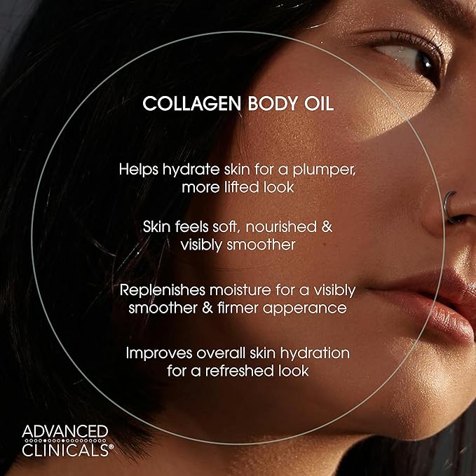 Advanced Clinicals Hydrating Collagen Oil For Body & After Shower | Visible Anti Aging Moisturizing Collagen Body Oil For Women & Men Helps Soften Appearance Of Crepe Skin & Wrinkles, 3.8 Fl Oz-VivaGrace Women