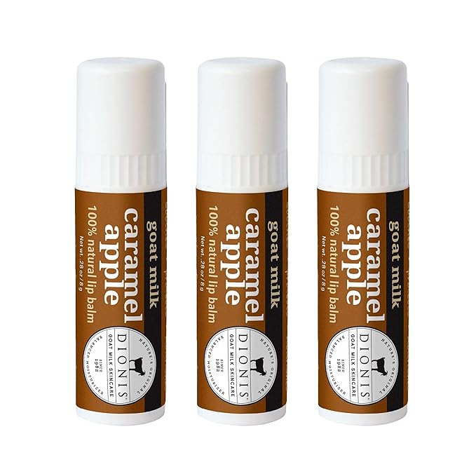 Dionis Goat Milk Skincare Caramel Apple Fall Lip Balm Gift Set - Beeswax, Shea Butter & Coconut Oil Lip Care Products Made in The USA - Cruelty Free Lip Moisturizer For Chapped Lips, 0.28oz 3 Pack-VivaGrace Women
