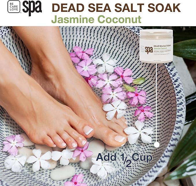 BCL SPA Dead Sea Salt Soak - Bath Salt with Organic Jasmine + Coconut, Shae Butter, Arnica, Aloe Vera Juice, Chamomile, Argan Oil & Jojoba Oil Skin Exfoliator - Home/Professional Use 16 fl oz-VivaGrace Women