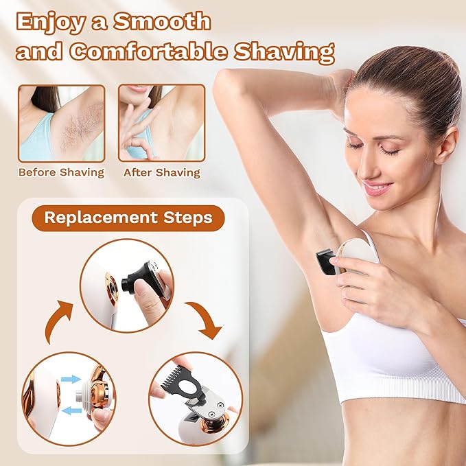 Electric Razors for Women, 7D Electric Shaver for Women, 5 in 1 Lady Shavers, Wet/Dry Bikini Trimmer, Rechargeable Facial Hair Removal, Painless Face Razor for Arms Legs Armpit Pubic Area-VivaGrace Women