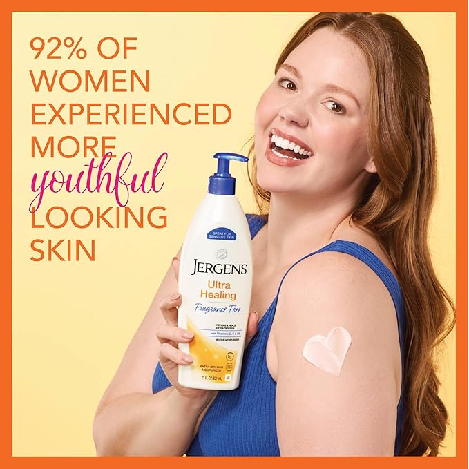 Jergens Ultra Healing Dry Skin Lotion, Hand and Body Moisturizer for Quick Absorption into Extra Dry Skin with Hydralucence Blend, Vitamins C, E and B5, White, 21 oz-VivaGrace Women