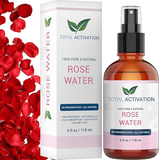 Large 4 oz 100% Pure, Organic Moroccan Rose Water Spray Face Toner, Skin Body Hair Spray, Eye Makeup Remover Alcohol Free Toner Minimizes Scar Hydrating Soothing Mist for Dry Oily Combination Skin-VivaGrace Women
