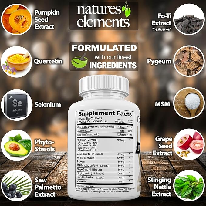 Natures Elements DHT Blocker – Herbal Formula with Saw Palmetto, Fo-Ti & Beta-Sitosterol – Supports Hair Regrowth & Gray Hair Reversal – 60 Tablets – Non-GMO, Vegetarian-VivaGrace Women