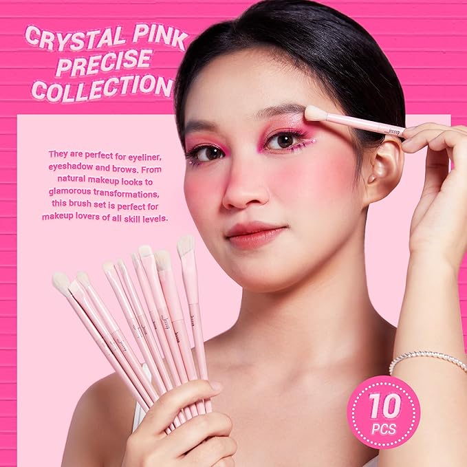 Jessup Eyeshadow Brush Set 10Pcs Pink Eye Makeup Brushes Concealer Brush Premium Synthetic Eye shadow Eyeliner Smudge Crease Blending Brush for Makeup, T496-VivaGrace Women