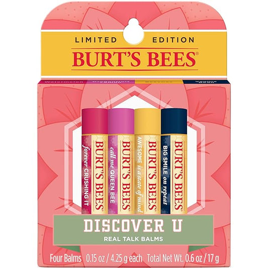 Burt's Bees Lip Balm, Moisturizing Lip Care, 100% Natural, Discover U - Original Beeswax, Watermelon, Dragonfruit Lemon & Vanilla (4 Pack)-VivaGrace Women