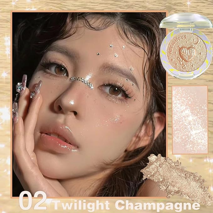 Glitter Sparkly Face Highlighter Makeup Palette Shimmer Radiant Glow Illuminator Iluminadores Palette 6g (02 Twilight Champagne)-VivaGrace Women