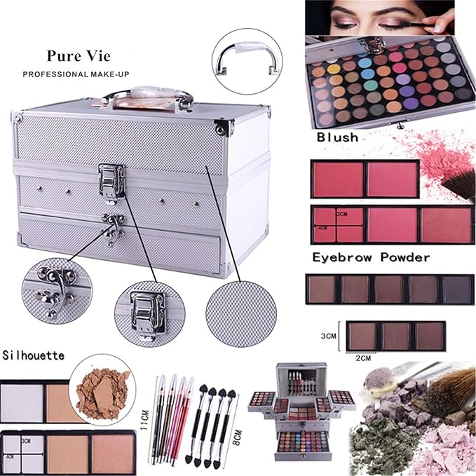 Pure Vie All In One Makeup Palette Gift Set Including 94 Eyeshadow, 12 Concealer, 3 Pressed Powder, 12 Lip Gloss, 3 Blush, 8 Eyebrow Powder - Harmony Makeup Contouring Kit for Salon and Daily Use #N4-VivaGrace Women