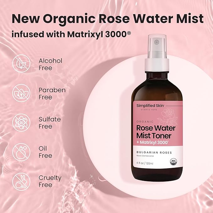 Rose Water Spray for Face with Matrixyl 3000 - Organic Rosewater Face Mist with Aloe Vera & Hyaluronic Acid - Hydrating, Reduces Fine Lines, Boosts Collagen Production, & Soothes Skin - 4 Fl Oz-VivaGrace Women