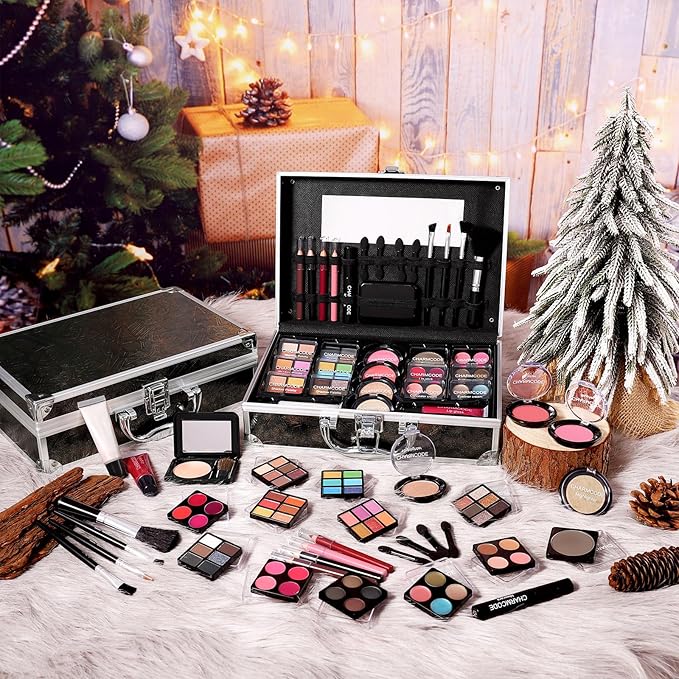 Makeup Kit for Teen Girls & Women Full Kit, Beauty Train Case with Starter Cosmetics Set, Make Up Valentine's Day Gift Box with Eyeshadow,Lipgloss,Highlight,Blush,Lip&Eye Pen,Brush & More(GoldenBrown)-VivaGrace Women