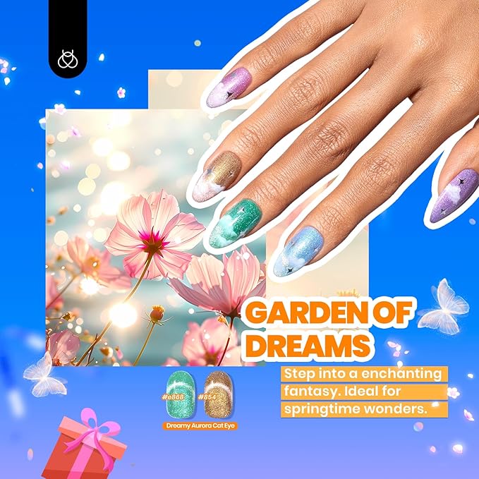 Beetles Cat Eye Gel Nail Polish Set-36 Colors Red Purple Brown Green Burgundy Magnetic Gel Nail Polish with Base Gel Glossy Matte Top Coat Magnet,Soak off UV Nail Gel DIY Nail Art Gift for Women-VivaGrace Women