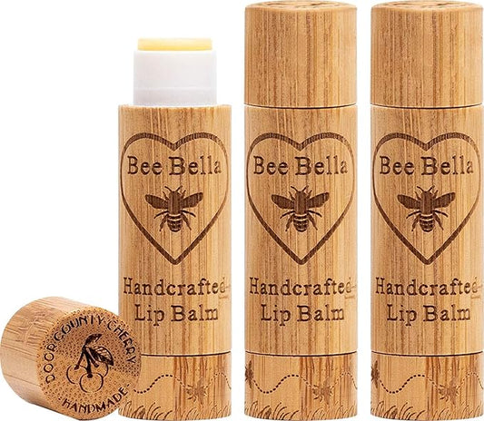 Bee Bella Lip Balm, Cherry, 3 Pack - Hydrating, Moisturizing Lip Care, 100% Natural, Original Organic Beeswax with Vitamin E, Handmade in USA-VivaGrace Women