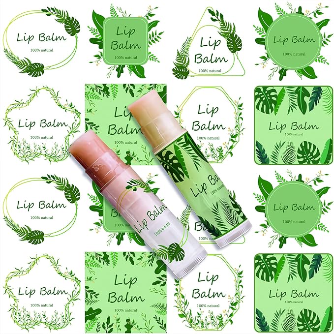 CRASPIRE Lip Balm Labels 80pcs Homemade Lip Balm Labels 2” Clear Lip Balm Labels for Tubes Printable Waterproof Lip Balm Stickers Labels for Lip Balm Handcream Candle Container（Leaves-White Green）-VivaGrace Women