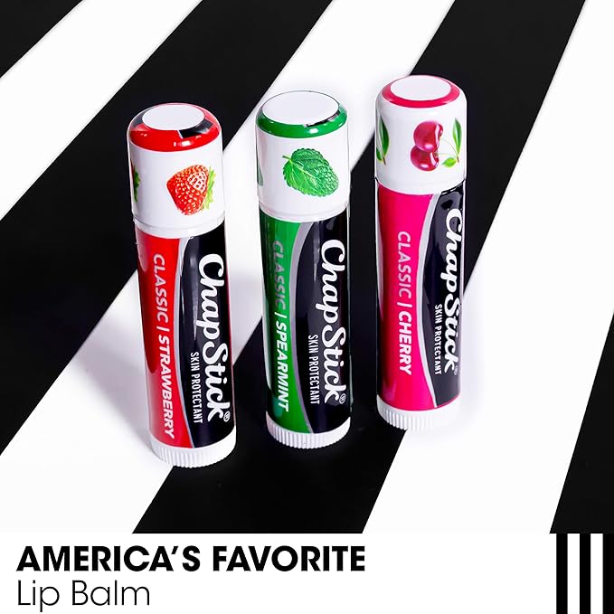 ChapStick Lip Care Set, Classic Collection 3-Pack – Spearmint, Cherry, and Strawberry Lip Balm, 0.15 Ea-VivaGrace Women