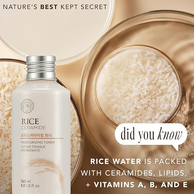 The Face Shop Rice Ceramide Moisturizing Toner - Rice Extract Rice Toner for Face - Strengthens Skin Barrier - Hydrating Targets Dryness - Lightweight Face Moisturizer - Glow Essence Korean Skin Care-VivaGrace Women