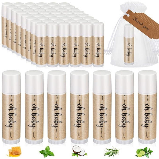 50 Sets Baby Shower Lip Balm Favor with Thank You Tags and Organza Bags, Lip Balm Bulk Baby Shower Gifts for Guests Prizes Gender Reveal Souvenirs Neutral Birthday Supplies-VivaGrace Women
