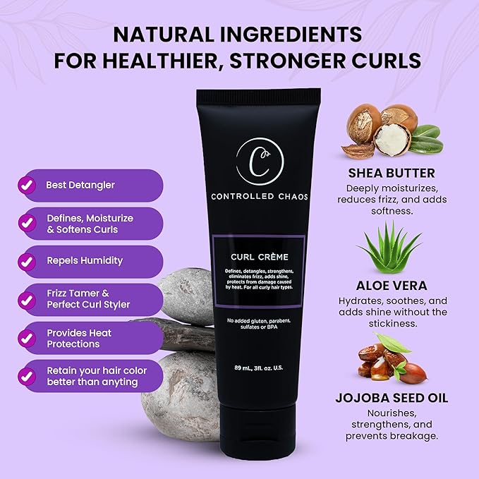 Controlled Chaos, As Seen on Shark Tank Curl Defining Cream for All Hair Types to Add Smoothness and Control Curly, Sulfate-Free Curl Cream (3oz)-VivaGrace Women