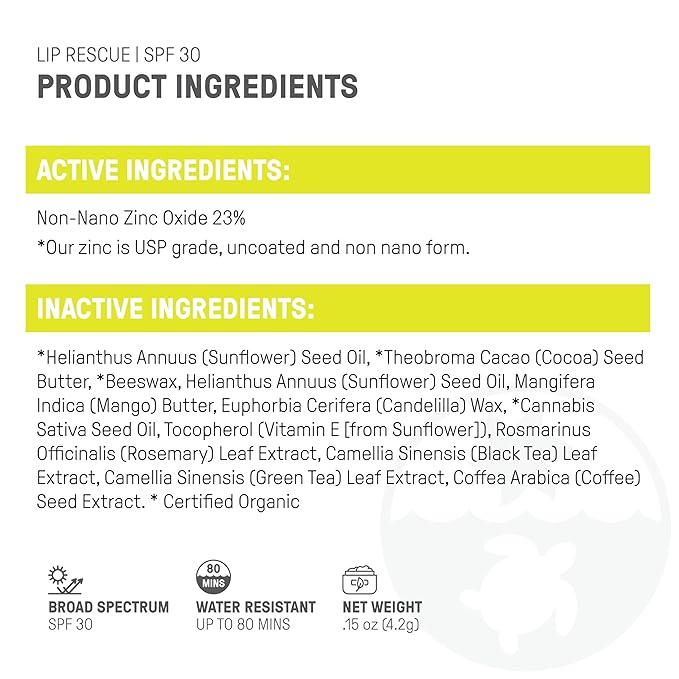 Raw Elements Organic Outdoor Sunscreen Lip Balm Rescue - SPF 30, UVA-UVB Protection, Reef-Safe, Non-Nano Zinc, Water Resistant, 0.15 oz (Pack of 1)-VivaGrace Women