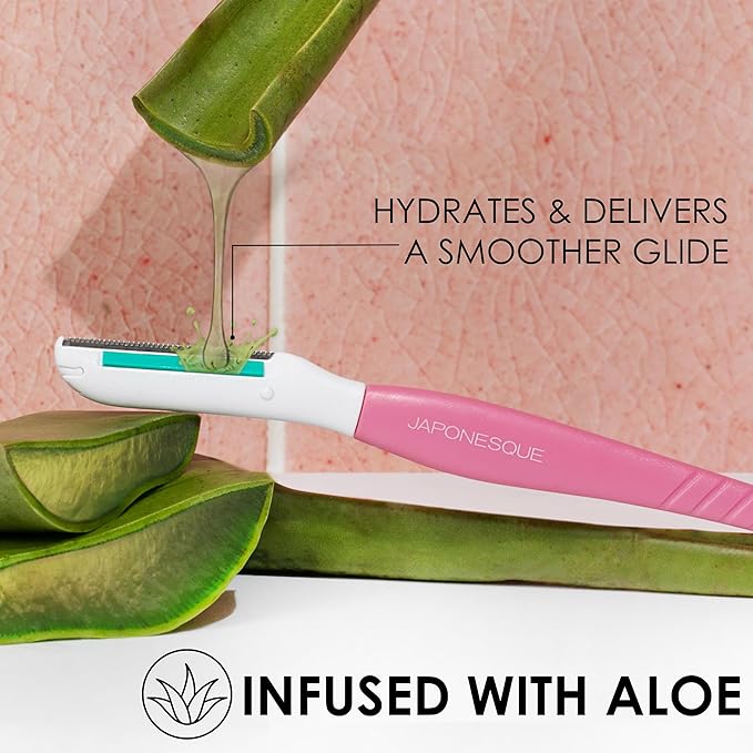 JAPONESQUE Dermaplaner with Soothing Aloe Comfort Strip - Skin Tool with Ultra Precision Blade for Facial Hair Removal and Exfoliation, 3pk.-VivaGrace Women
