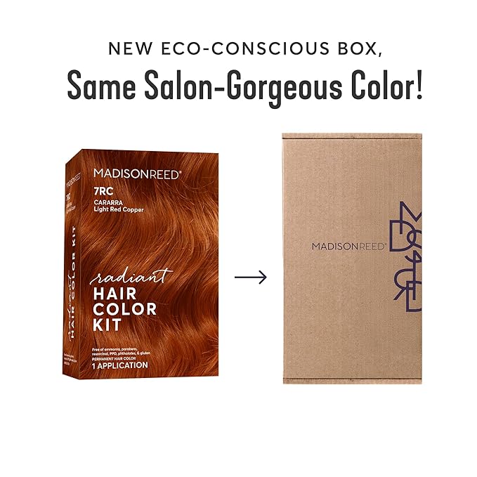 Madison Reed Radiant Hair Color Kit | 7RC Light Red Copper (Carrara Crimson) for 100% Gray Hair Coverage | Salon Quality Permanent Hair Dye | PPD-Free & Ammonia-Free | (Packaging May Vary) 1 Pack-VivaGrace Women