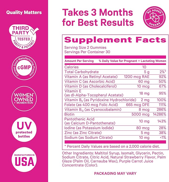 Pink Stork Postpartum Hair Loss Gummies - Biotin with Vitamin E, Pantothenic Acid, B6 & B12 for Beautiful & Strong Hair, Skin, and Nails - Postpartum Essentials for New Moms - 60 Gummy Vitamins-VivaGrace Women