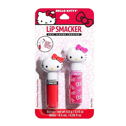 Lip Smacker Lippy Pals Swirls, Sanrio Hello Kitty, Flavored Moisturizing & Smoothing Soft Shine Lip Balm, Hydrating & Protecting Fun Tasty Glossy Finish, Cruelty-Free & Vegan - Cheerful Cherry, Kiwi-VivaGrace Women
