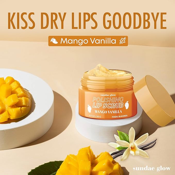 Mango Vanilla Lip Scrub - Dermatologist Tested, Anti-Aging, Korean Skin Care, Deep Exfoliation & Hydration - Smooth, Soft, Plump Lips - Clean Beauty, Vegan, Non-GMO - 1 Pack-VivaGrace Women