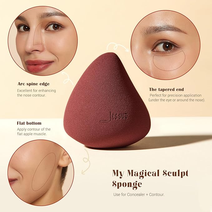 Jessup Foundation Brush with Makeup Sponge Set, 1pc Flat Top Kabuki Brush and 3pcs Make up Sponges for Concealer Blending Blush Powder Buffing Stippling with Gift Box, T505-VivaGrace Women