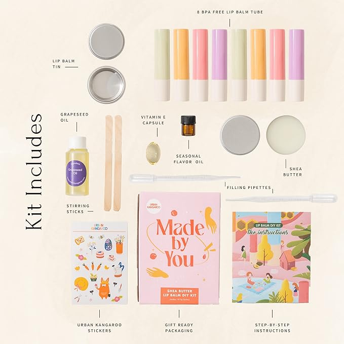 Shea Butter Lip Balm DIY Kit (Made in USA), Creates 10 Luxurious Lip Balms with EVERYTHING Included-VivaGrace Women