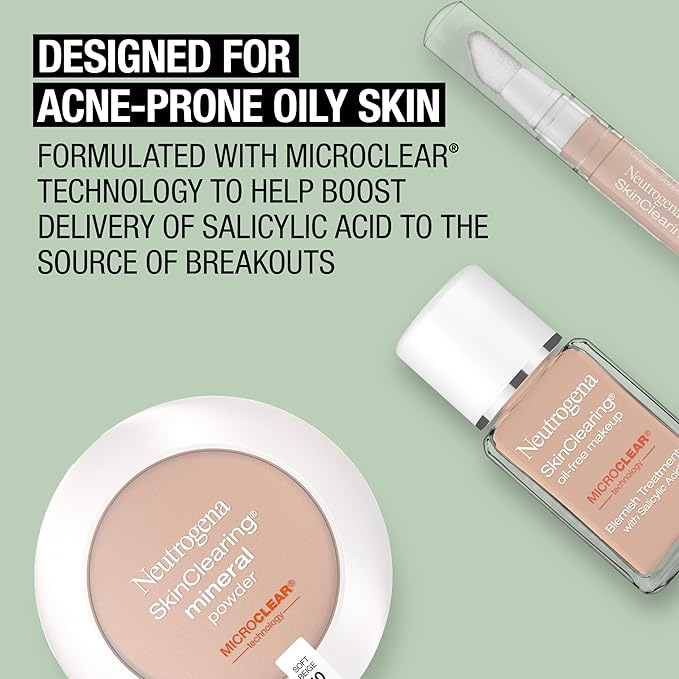 Neutrogena SkinClearing Mineral Acne-Concealing Pressed Powder Compact, Shine-Free & Oil-Absorbing Makeup with Salicylic Acid to Cover, Treat & Prevent Breakouts, Natural Beige 60,.38 oz (Pack of 2)-VivaGrace Women