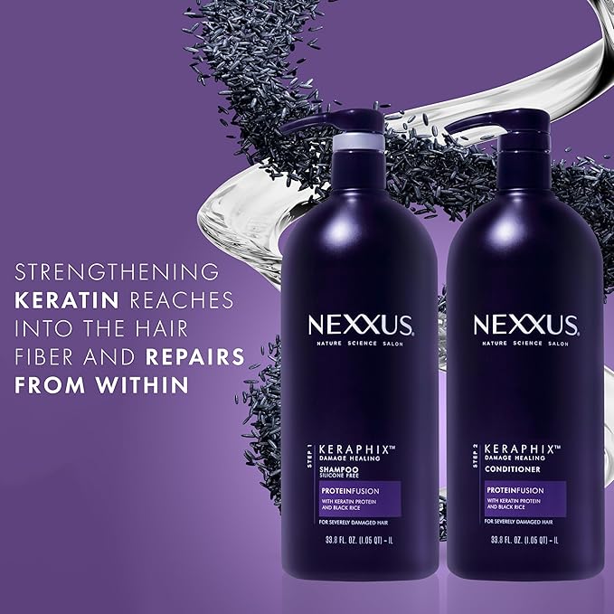 Nexxus Keraphix Shampoo With ProteinFusion for Damaged Hair Keratin Protein, Black Rice, Silicone-Free 33.8 oz-VivaGrace Women