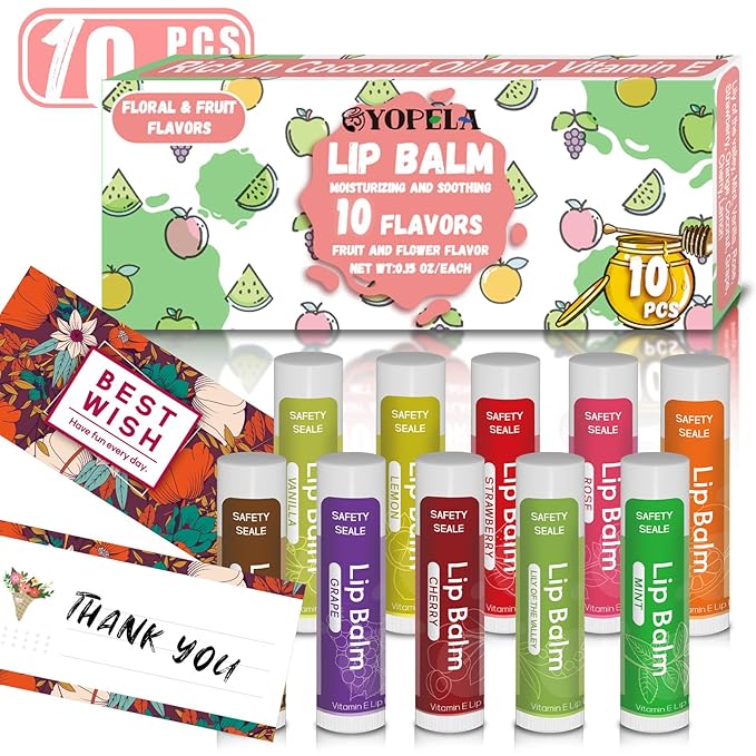 10 Pack Natural Lip Balm Bulk with Vitamin E and Coconut Oil Valentine's Day best choice - Moisturizing, Soothing, and Repairing Dry and Chapped Lips - 10 Flavors - Non-GMO-VivaGrace Women