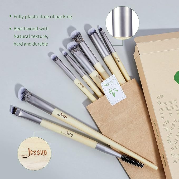Jessup Eyeshadow Brush Set 8pcs Eye Makeup Brushes Premium Cruelty-Free Eyeshadow Blending Concealer Eyebrow Eyeliner Spoolie Brush Kit T328-VivaGrace Women