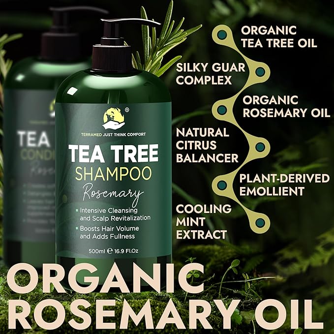 Rosemary Shampoo and Conditioner Set Infused with Tea Tree & Rosemary Oils for Scalp Relief and Hair Growth | Sulfate Free, Soothes Dry Scalp, Boosts Shine + Free Scalp Brush | 16.9 fl oz-VivaGrace Women