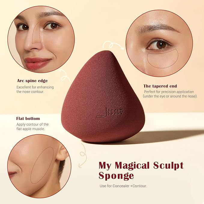 Jessup Makeup Brushes Set with Makeup Sponge, 7pcs Double Sided Makeup Brushes for Foundation Concealer Blush Eyeshadow Contour Bronzer Powder Blending Eyebrow Eyeliner with Gift Box, T506-VivaGrace Women