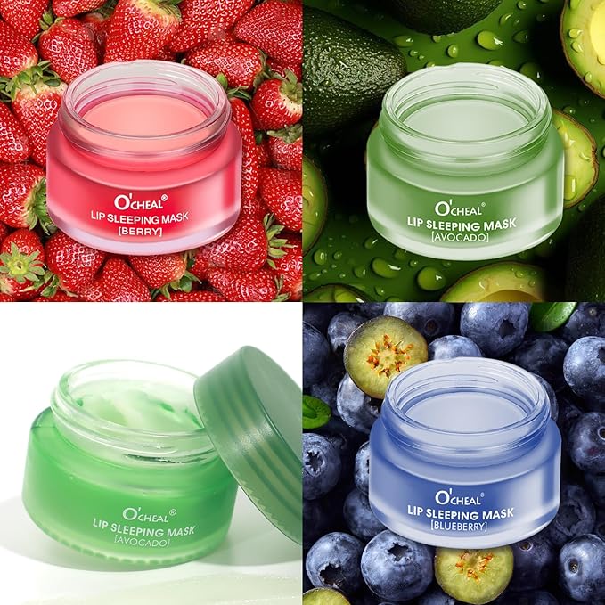 Lip Sleeping Mask Overnight Moisturizer Balm, Berry Lip Mask, Day and Night Repair Lip Balm for Improves Dryness Cracked, Moisturize Nourish Lip Scrubs Exfoliate Reduce Lip Lines (Avocado)-VivaGrace Women