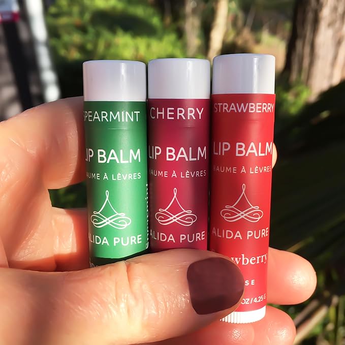 Berry Mint Lip Balm Collection, Vegan Set, Bees Wax Free, Coconut Oil Free, with Organic Jojoba and Avocado Oil, Vitamin E, Natural Moisturizer For Dry Cracked Lips, 3 Tube Set-VivaGrace Women