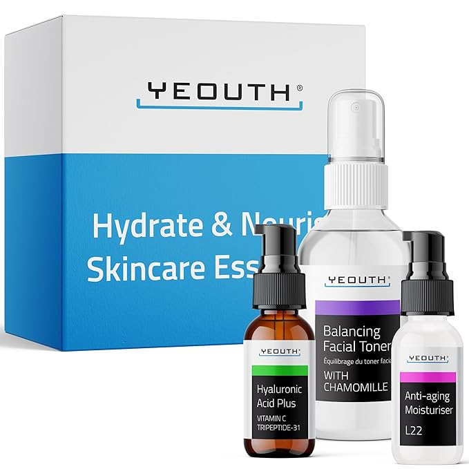 YEOUTH Skin Care Set: Hyaluronic Acid Serum with Vitamin C, Face Toner, Face Moisturizer, Skincare Kit for Hydrating and Smooth Looking Skin, Facial Kit 3-Piece-VivaGrace Women