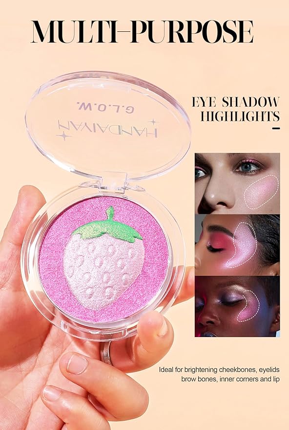 Cream Highlighter Compact, Highly Pigmented Glitter Powder Makeup, Face Highlighters & Luminizers Makeup Palette, Body Cheek Gold Pink Metallic Sparkle Glitter Shimmer Bronzer (#04 Banana)-VivaGrace Women