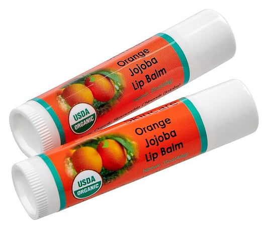 USDA Organic Orange Lip Balm 2 Pack - Over 70% Pure Organic Jojoba Oil, Organic Beeswax, Citrus Scent, Soothes and Softens Dry, Cracked, and Sensitive Lips, Natural Orange Scent No Taste 15 oz/4.6 g-VivaGrace Women