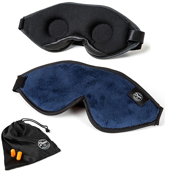 Dream Essentials, Escape 3D Sleep Mask, Earplugs, Carry Pouch Set, Molded Eye Shade, Men and Women, Contoured, Nose Bridge, Light Block, Memory Foam, Gift Set, Travel, Yoga, Blindfold, Navy Blue-VivaGrace Women