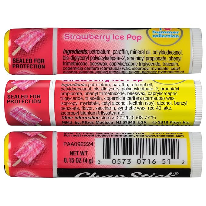 ChapStick Lip Moisturizer, Strawberry Ice Pop, 12-Pack – Limited Edition Bulk Lip Balm, Sweet & Refreshing, 0.15 Oz Ea-VivaGrace Women
