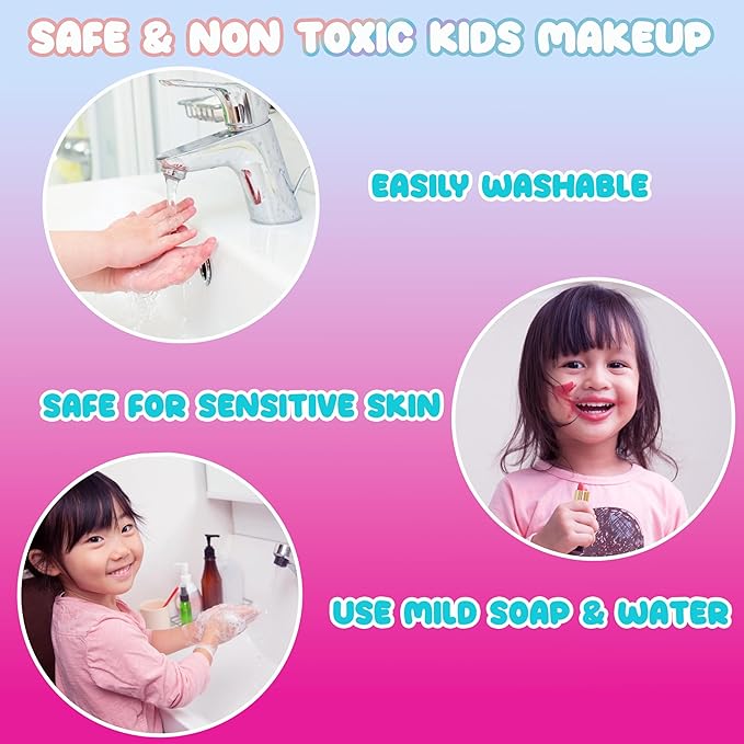 Expressions 5pc Cosmetics Lip Kit For Kids w/Lip Glosses, Lip Balms & Tin Box Storage Case I Believe in Unicorns Rhinestone,Washable + Non Toxic-VivaGrace Women