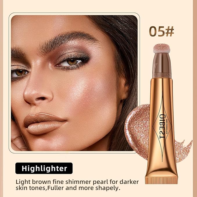 Highlighter Beauty Wand, Cream Liquid Highlighter Makeup Stick, Silky Smooth Face Shimmer Bronzer Stick with Cushion Applicator, Lightweight Body Face Glowing Highlighter, Cruelty-free（Rose Gold）-VivaGrace Women