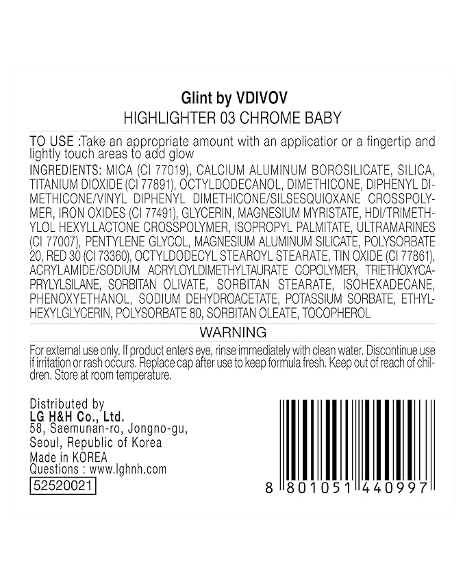 Glint Dewy Highlighter (Chrome Baby, 0.08oz) - Luminous Glow, Infused with Micropearls, Shiny Illuminator. Rich Pigment & Silky Touch, Korean Makeup.-VivaGrace Women