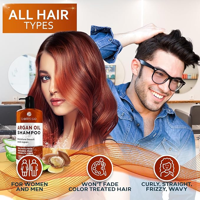 Argan Oil Shampoo - Sulfate Free with No Parabens - Moroccan Botanicals for Women and Men - Professional Moisturizing, Anti Frizz, Hydrating Solution for Dry, Wavy, Curly and Color Treated Hair-VivaGrace Women