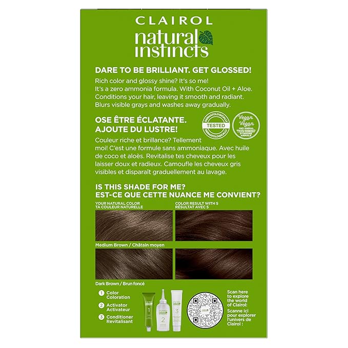 Clairol Natural Instincts Demi-Permanent Hair Dye, 5 Medium Brown Hair Color, Pack of 1-VivaGrace Women