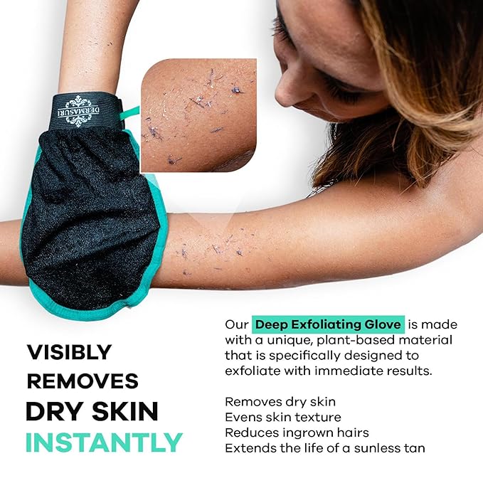 Dermasuri Deep Exfoliating Glove for Shower - Scrubbing Mitt Body Scrubber Gloves Skin Exfoliator & Eliminates Dead Skin - Keratosis Pilaris Scrub Spray Tan Remover - Korean Skincare for Body (2 Pack)-VivaGrace Women